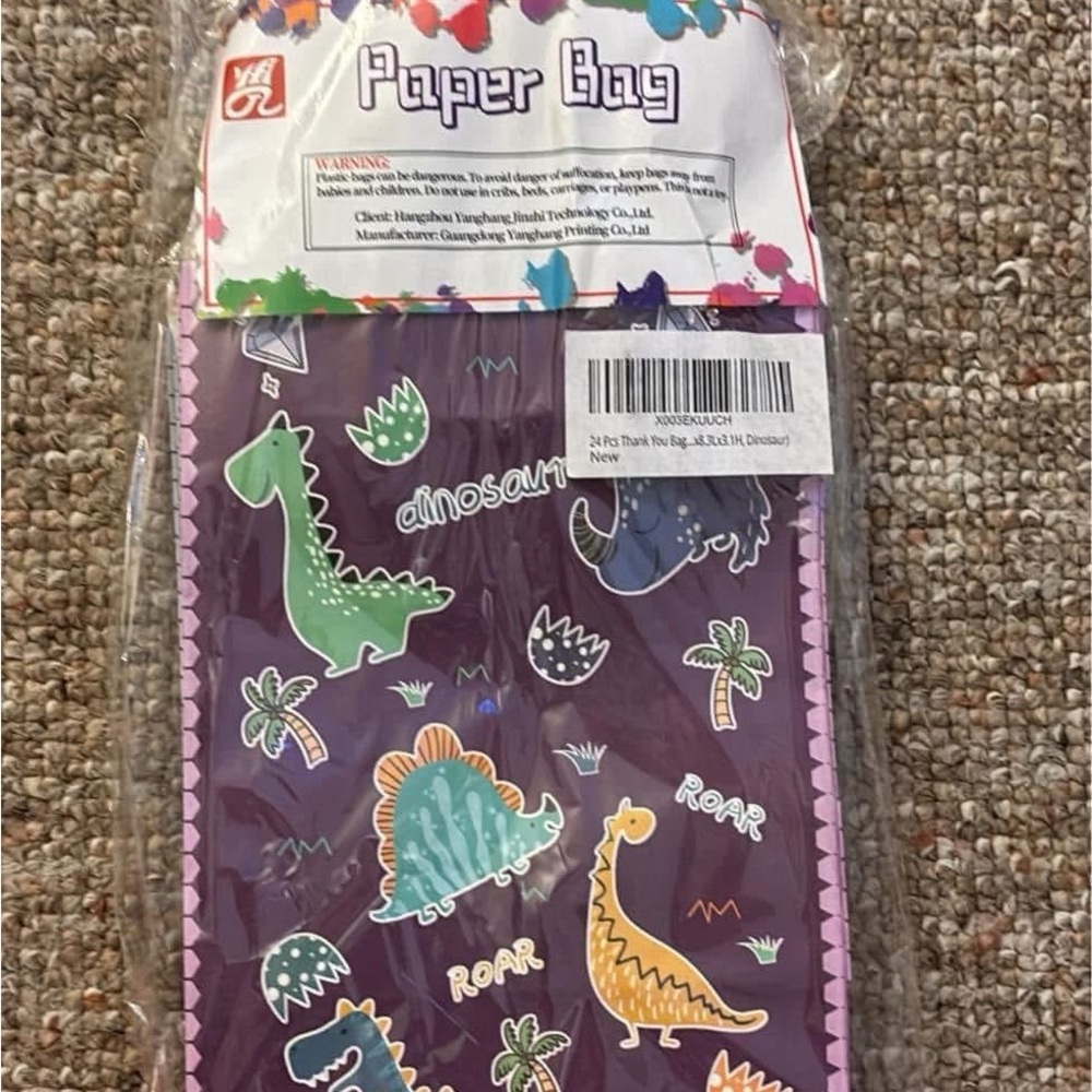 Source Unknown Dinosaur Themed Purple Paper Bag